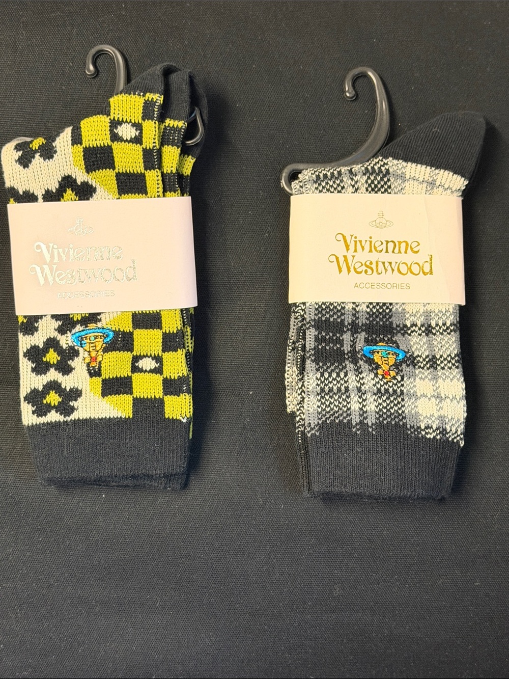 Vivienne Westwood Black, Yellow & Gray Patterned Crew Socks - Two Pairs